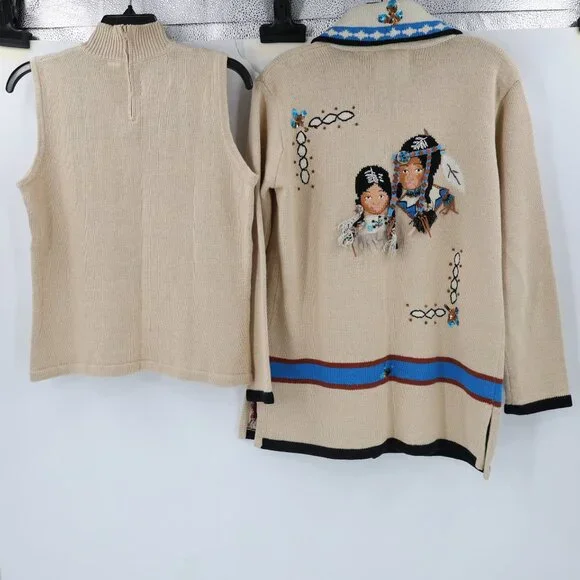 Vintage Storybook Knits Cardigan Sweater womens small Indian children 2 piece - Picture 7 of 11